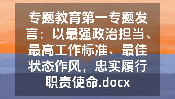 专题教育第一专题发言：以最强政治担当、最高工作标准、最佳状态作风，忠实履行职责使命.docx