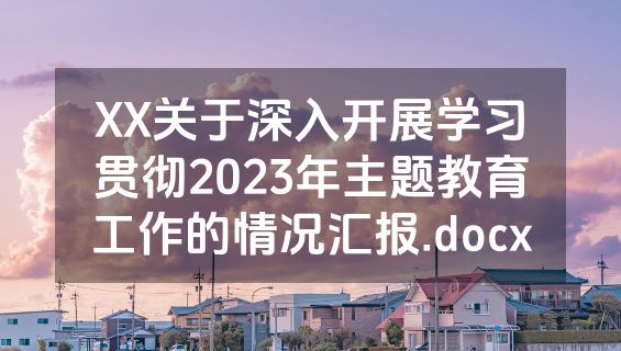 XX关于深入开展学习贯彻2023年主题教育工作的情况汇报.docx