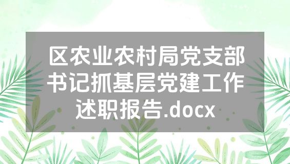 区农业农村局党支部书记抓基层党建工作述职报告.docx