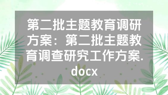 第二批主题教育调研方案：第二批主题教育调查研究工作方案.docx