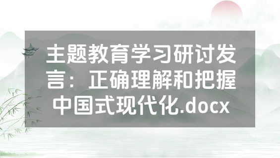 主题教育学习研讨发言：正确理解和把握中国式现代化.docx