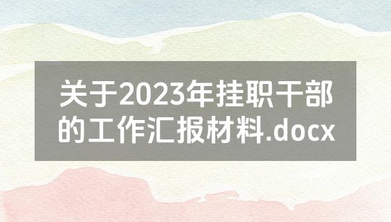 关于2023年挂职干部的工作汇报材料.docx