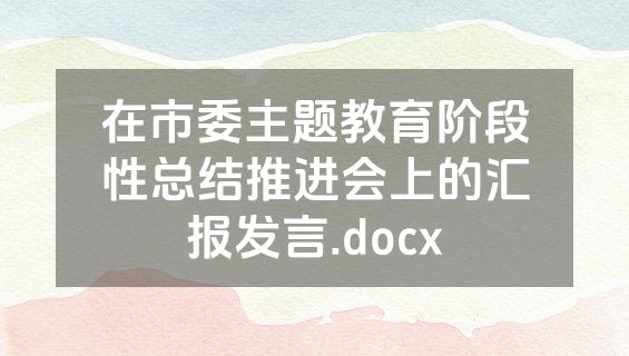 在市委主题教育阶段性总结推进会上的汇报发言.docx