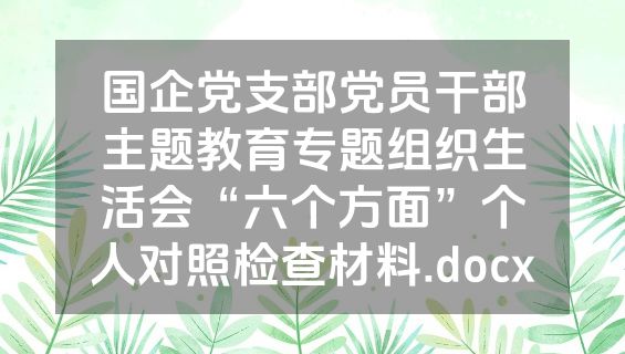 国企党支部党员干部主题教育专题组织生活会“六个方面”个人对照检查材料.docx