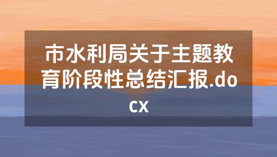 市水利局关于主题教育阶段性总结汇报.docx