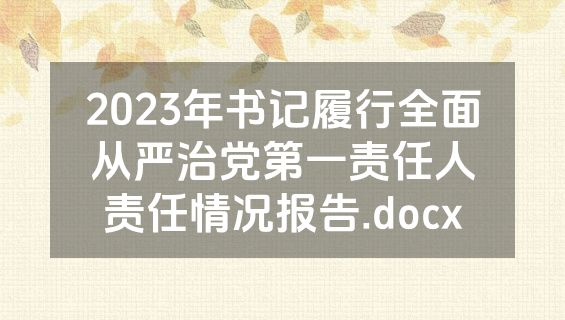 2023年书记履行全面从严治党第一责任人责任情况报告.docx
