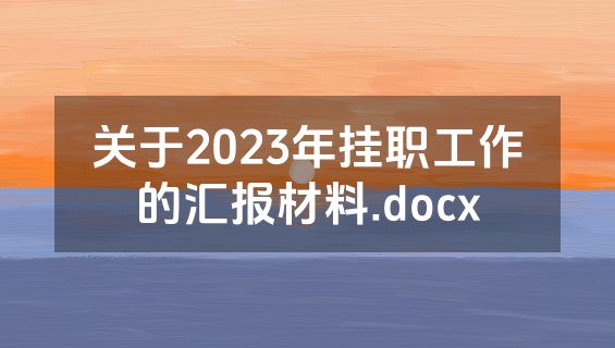 关于2023年挂职工作的汇报材料.docx