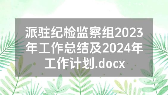 派驻纪检监察组2023年工作总结及2024年工作计划.docx