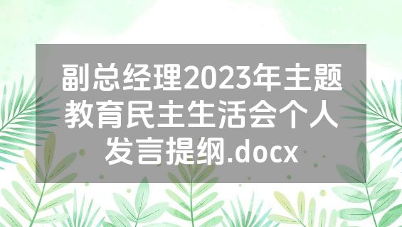 副总经理2023年主题教育民主生活会个人发言提纲.docx