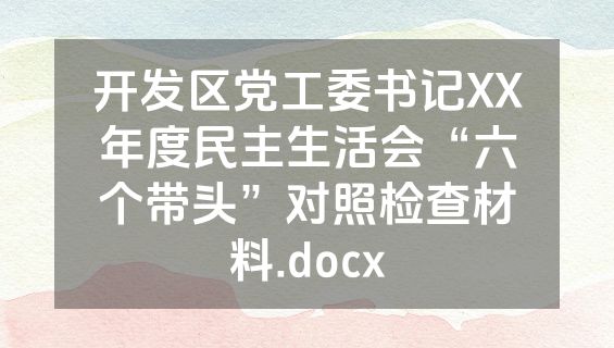 开发区党工委书记XX年度民主生活会“六个带头”对照检查材料.docx