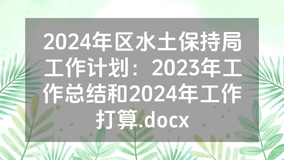 2024年区水土保持局工作计划：2023年工作总结和2024年工作打算.docx