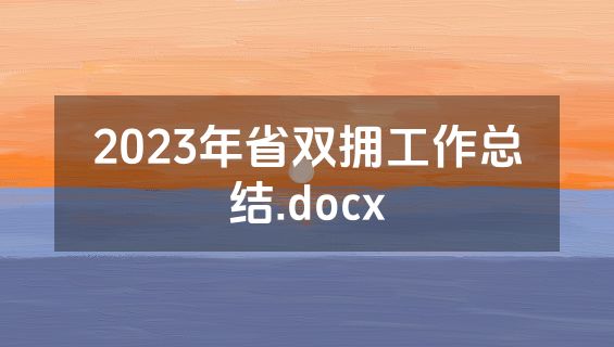 2023年省双拥工作总结.docx