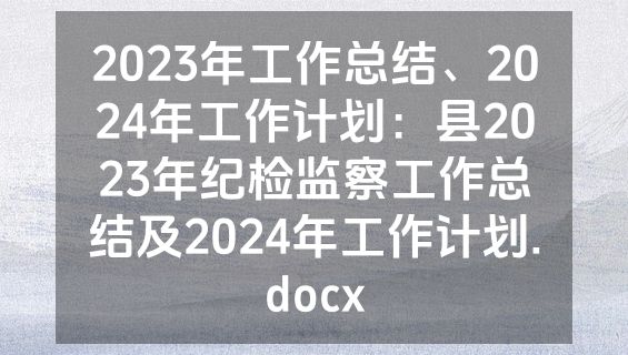 2023年工作总结、2024年工作计划：县2023年纪检监察工作总结及2024年工作计划.docx