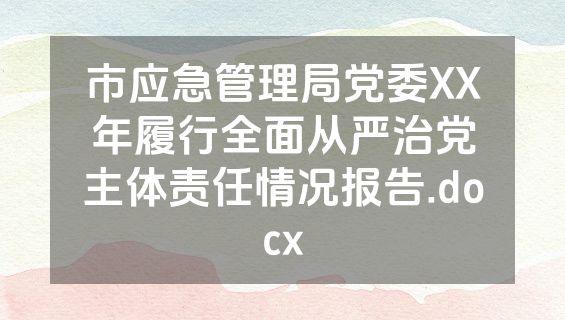 市应急管理局党委XX年履行全面从严治党主体责任情况报告.docx