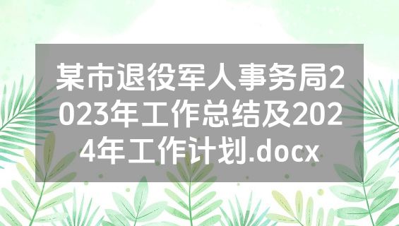 某市退役军人事务局2023年工作总结及2024年工作计划.docx
