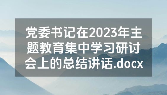 党委书记在2023年主题教育集中学习研讨会上的总结讲话.docx