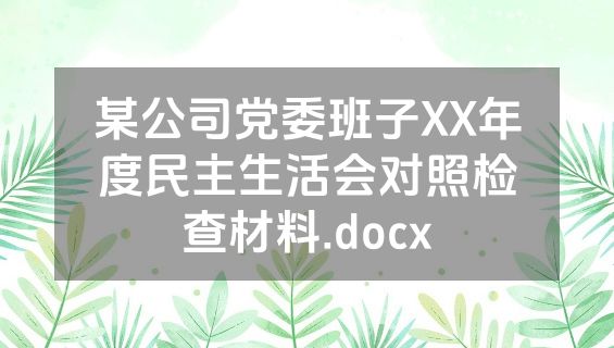 某公司党委班子XX年度民主生活会对照检查材料.docx