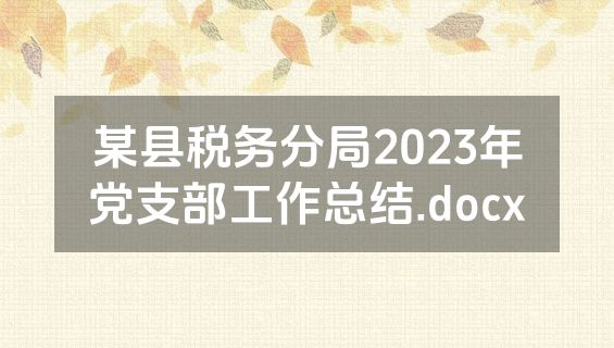 某县税务分局2023年党支部工作总结.docx