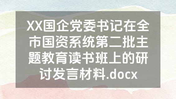 XX国企党委书记在全市国资系统第二批主题教育读书班上的研讨发言材料.docx