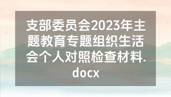 支部委员会2023年主题教育专题组织生活会个人对照检查材料.docx