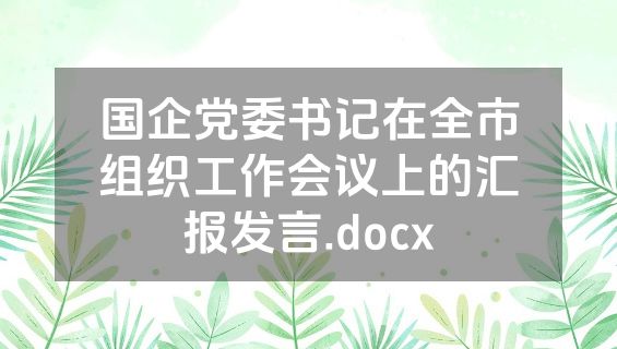 国企党委书记在全市组织工作会议上的汇报发言.docx