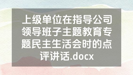 上级单位在指导公司领导班子主题教育专题民主生活会时的点评讲话.docx