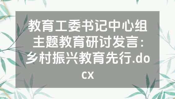 教育工委书记中心组主题教育研讨发言：乡村振兴教育先行.docx