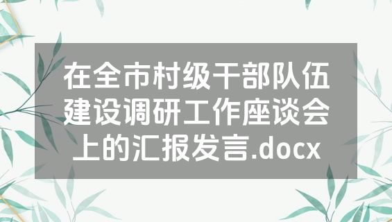 在全市村级干部队伍建设调研工作座谈会上的汇报发言.docx
