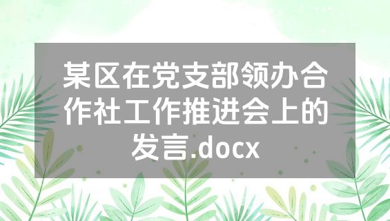 某区在党支部领办合作社工作推进会上的发言.docx