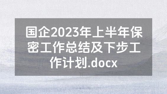 国企2023年上半年保密工作总结及下步工作计划.docx