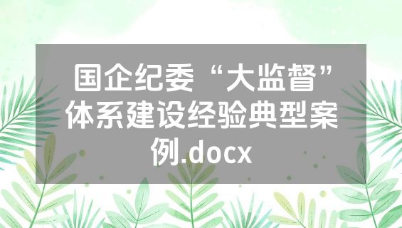 国企纪委“大监督”体系建设经验典型案例.docx