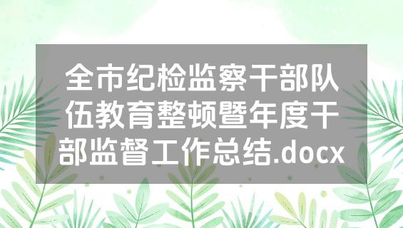 全市纪检监察干部队伍教育整顿暨年度干部监督工作总结.docx