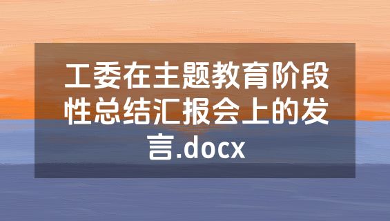 工委在主题教育阶段性总结汇报会上的发言.docx