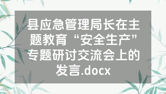 县应急管理局长在主题教育“安全生产”专题研讨交流会上的发言.docx