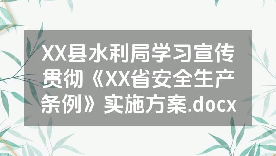 XX县水利局学习宣传贯彻《XX省安全生产条例》实施方案.docx