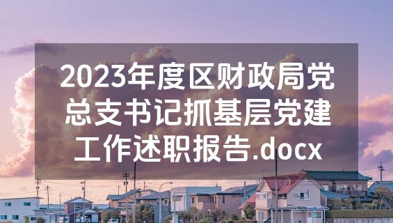 2023年度区财政局党总支书记抓基层党建工作述职报告.docx