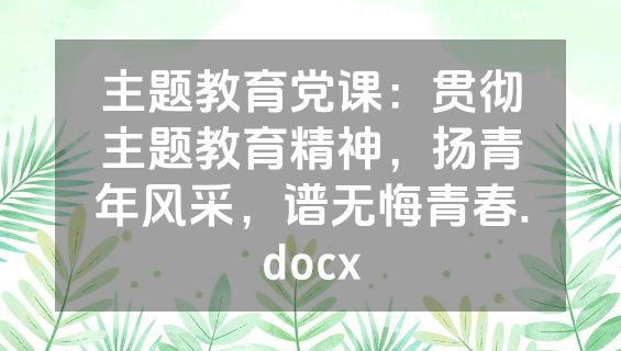 主题教育党课：贯彻主题教育精神，扬青年风采，谱无悔青春.docx