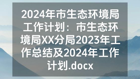 2024年市生态环境局工作计划：市生态环境局XX分局2023年工作总结及2024年工作计划.docx