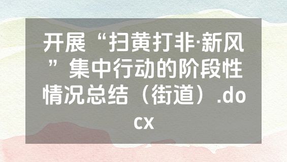 开展“扫黄打非·新风”集中行动的阶段性情况总结（街道）.docx