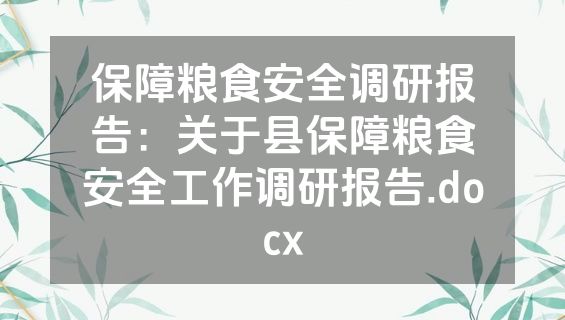 保障粮食安全调研报告：关于县保障粮食安全工作调研报告.docx