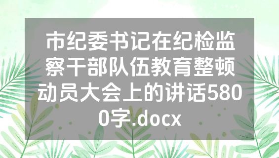 市纪委书记在纪检监察干部队伍教育整顿动员大会上的讲话5800字.docx