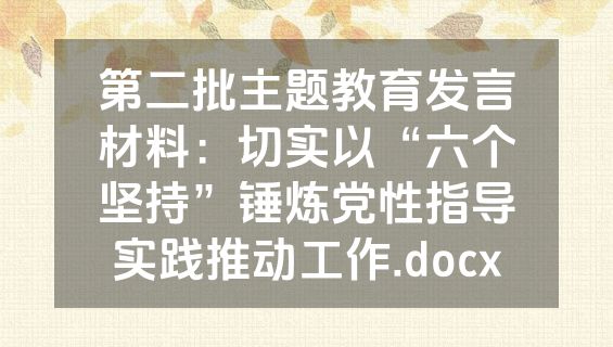 第二批主题教育发言材料：切实以“六个坚持”锤炼党性指导实践推动工作.docx