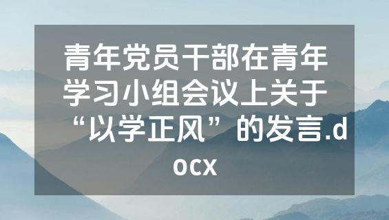 青年党员干部在青年学习小组会议上关于“以学正风”的发言.docx