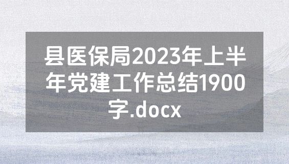 县医保局2023年上半年党建工作总结1900字.docx