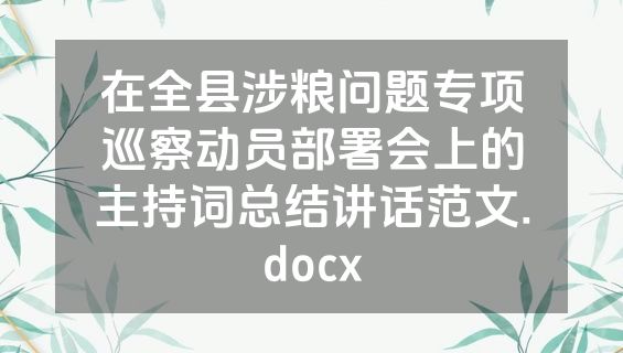 在全县涉粮问题专项巡察动员部署会上的主持词总结讲话范文.docx