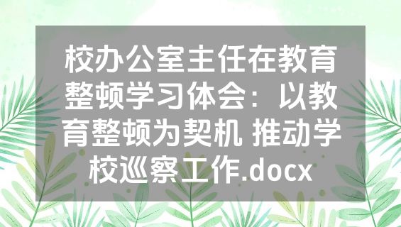 校办公室主任在教育整顿学习体会：以教育整顿为契机 推动学校巡察工作.docx