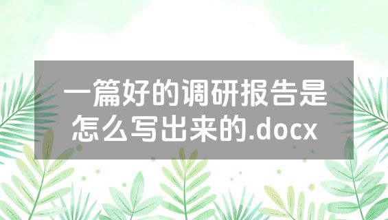 一篇好的调研报告是怎么写出来的.docx