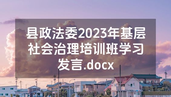 县政法委2023年基层社会治理培训班学习发言.docx