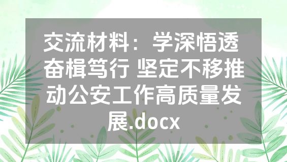 交流材料：学深悟透 奋楫笃行 坚定不移推动公安工作高质量发展.docx