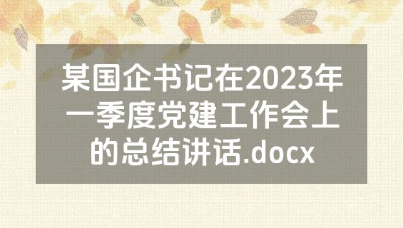 某国企书记在2023年一季度党建工作会上的总结讲话.docx